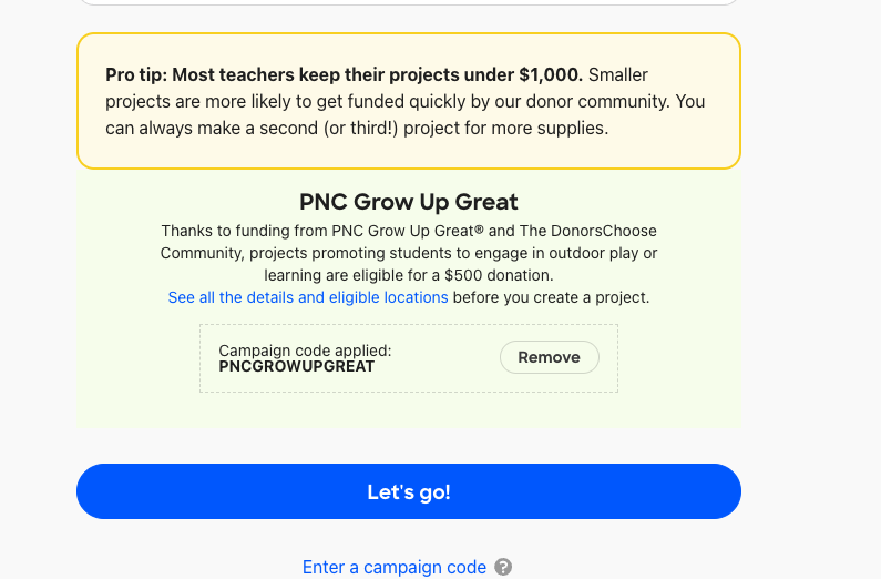 PNC campaign code successful.png